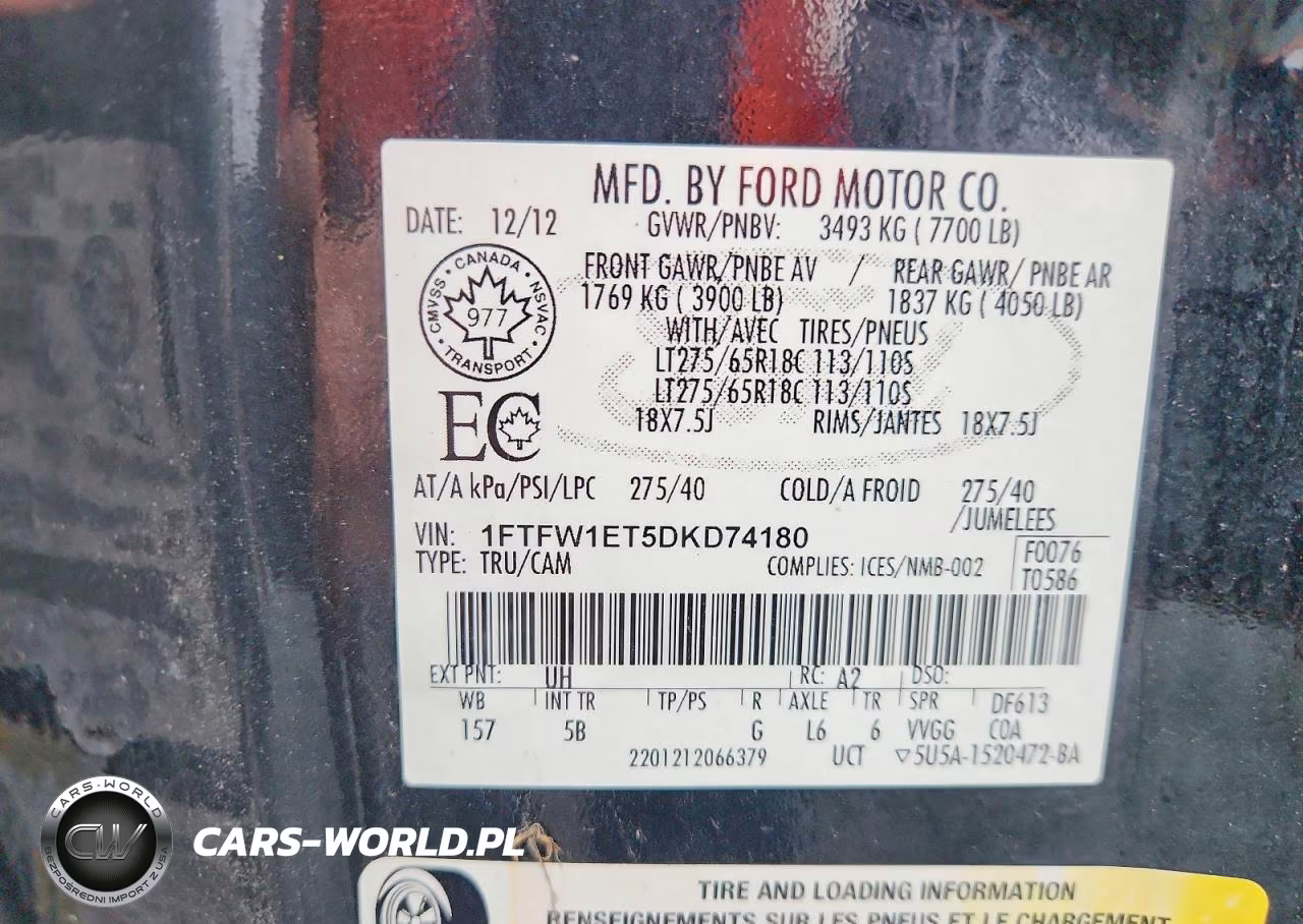 2013 Ford F150 Supercrew VIN:1FTFW1ET5DKD74180 - 12