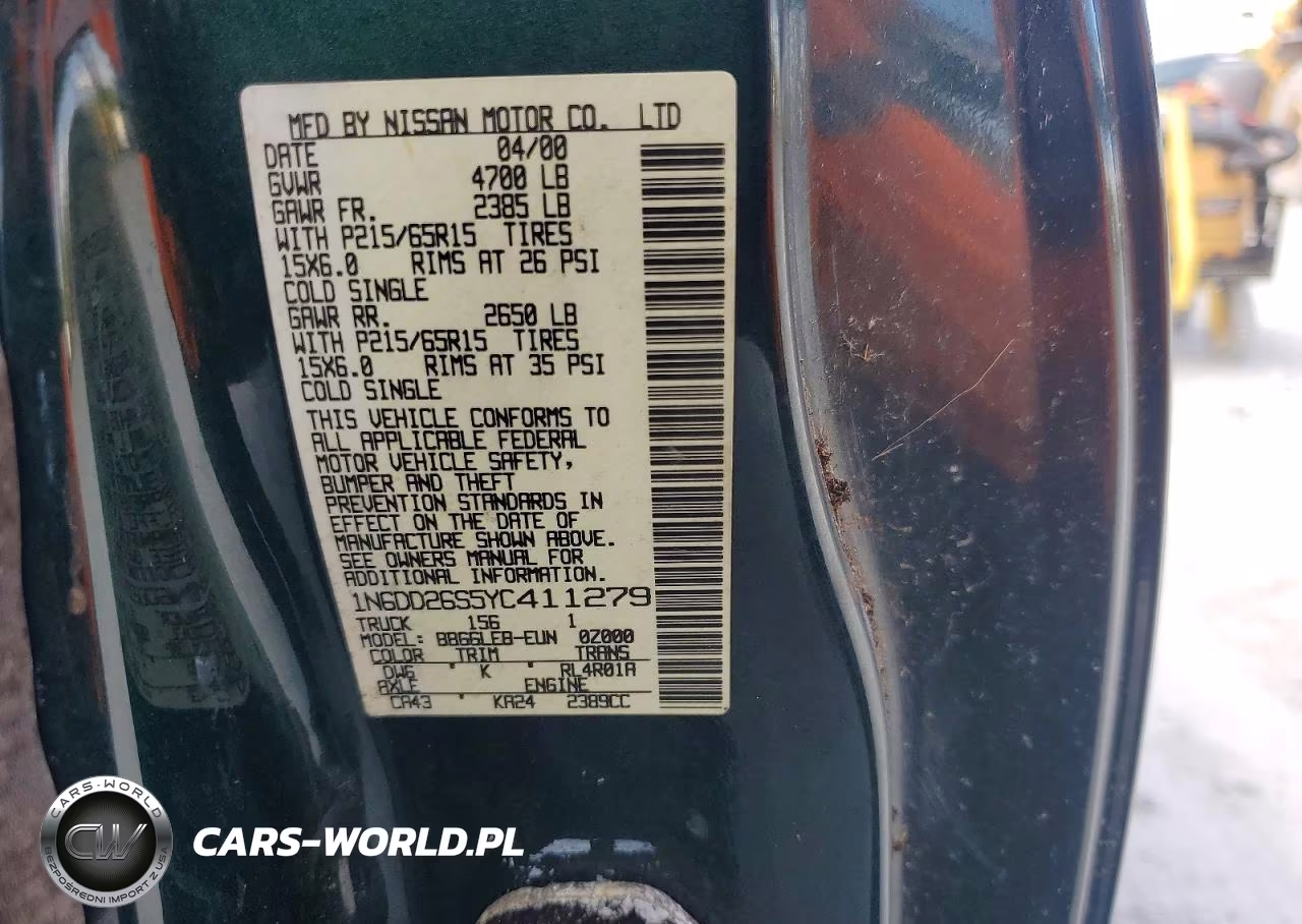2000 Nissan Frontier Xe VIN:1N6DD26S5YC411279 - 12