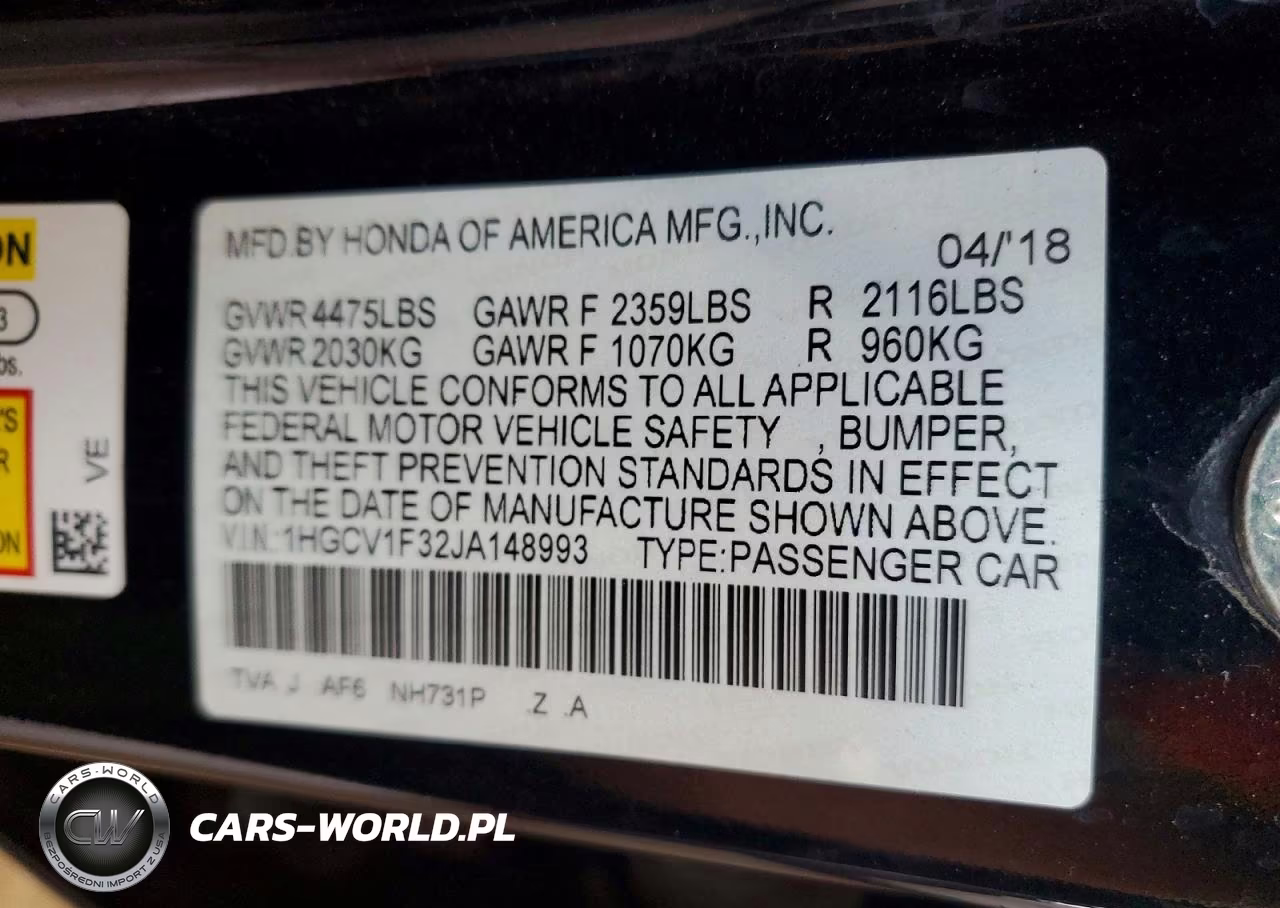 2018 ACCORD SPO ACCORD SPO SPORT VIN:1HGCV1F32JA148993 - 12