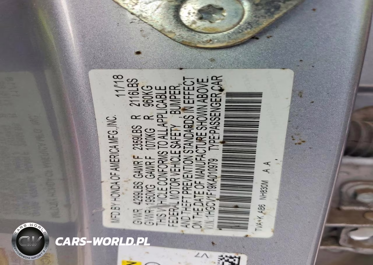 2019 Honda Accord Lx VIN:1HGCV1F19KA010979 - 12