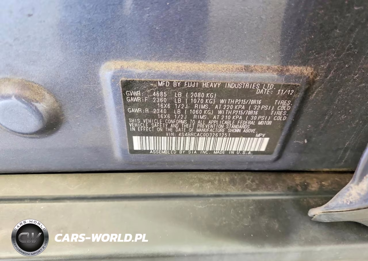 2013 Subaru Outback 2.5I VIN:4S4BRCAC0D3261251 - 13