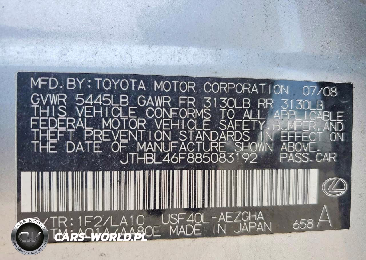 2008 Lexus Ls 460 VIN:JTHBL46F885083192 - 12