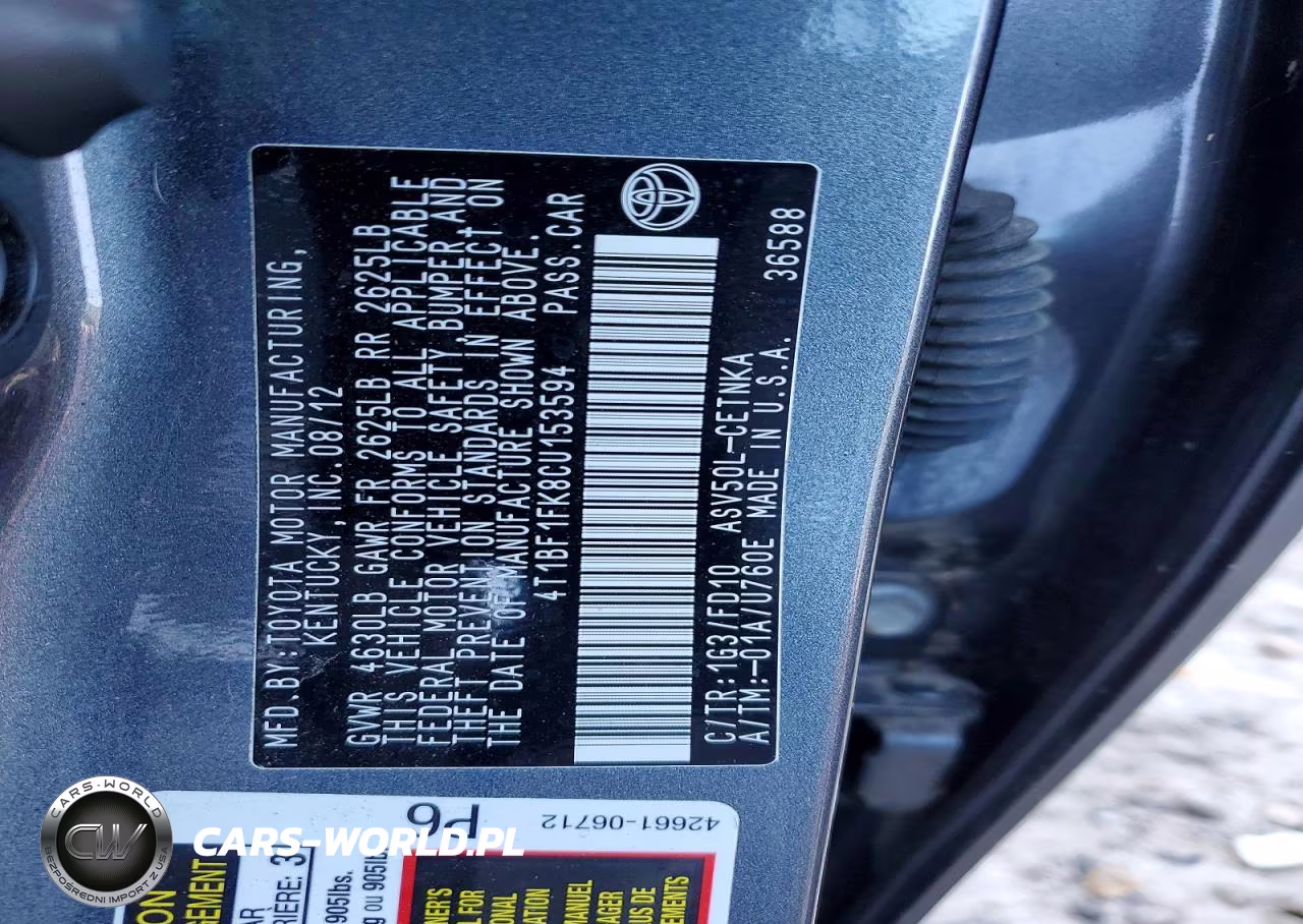 2012 Toyota Camry Le VIN:4T1BF1FK8CU153594 - 12