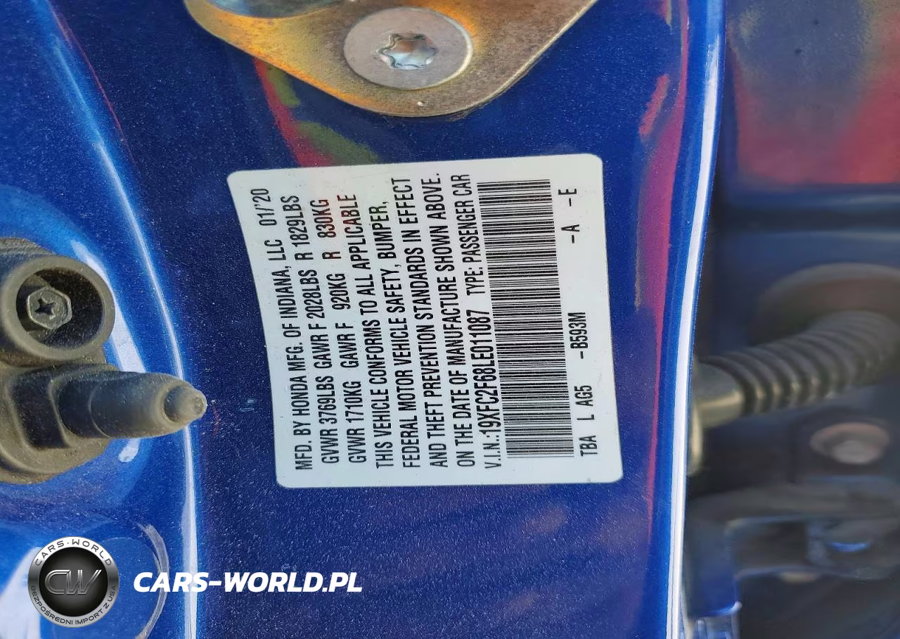 2020 Honda Civic Lx VIN:19XFC2F68LE011087 - 12