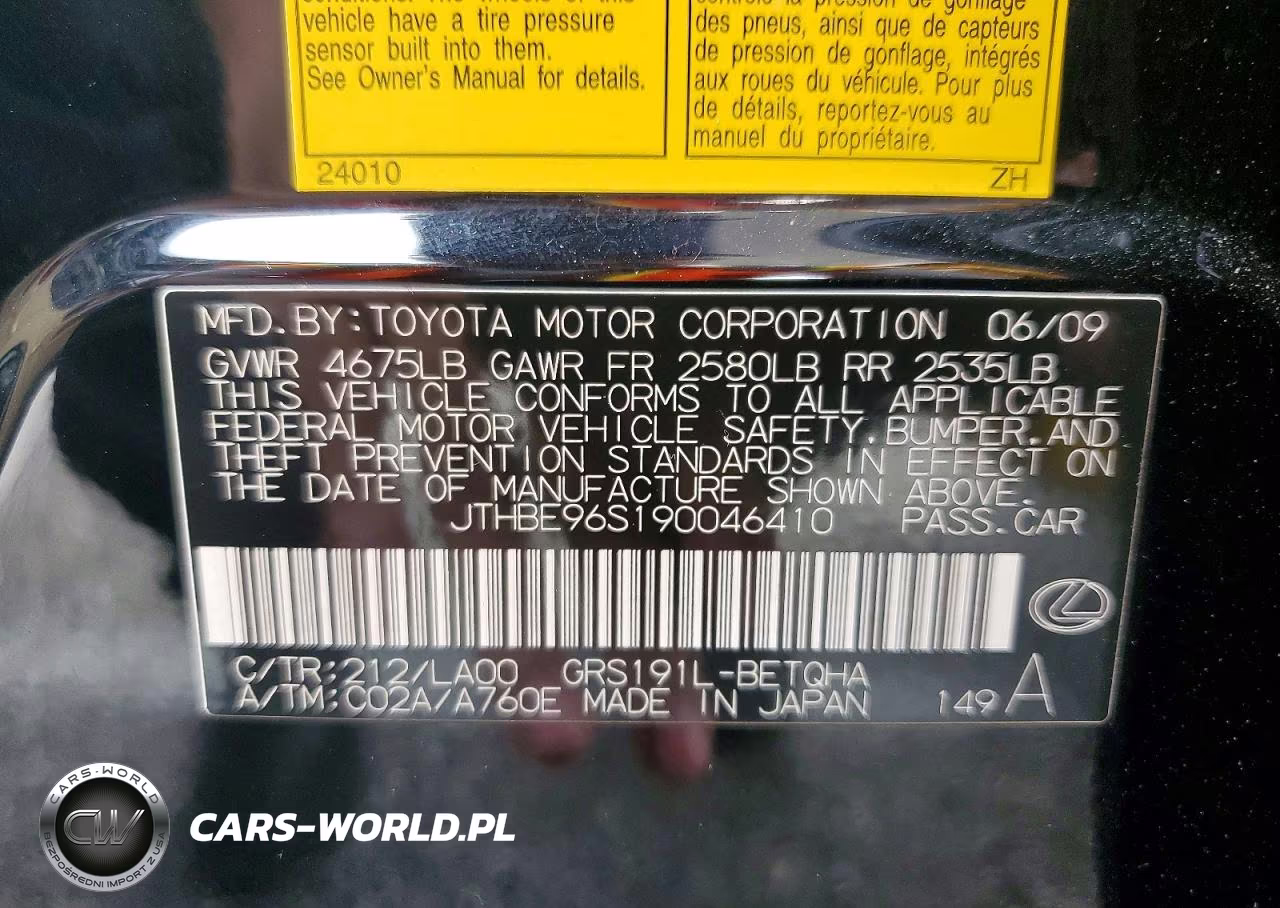 2009 Lexus Gs 350 VIN:JTHBE96S190046410 - 13