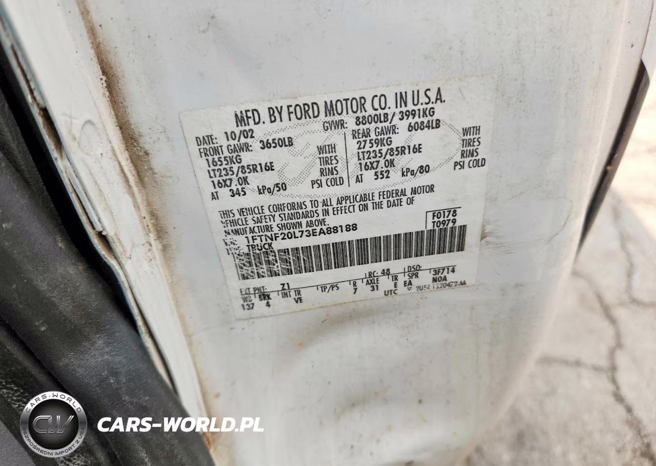 2003 Ford F250 Super Duty VIN:1FTNF20L73EA88188 - 12