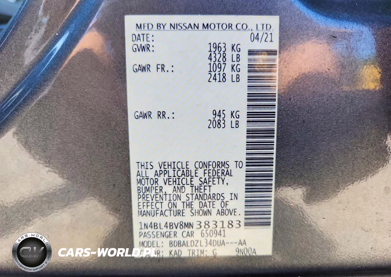2021 Nissan Altima S VIN:1N4BL4BV8MN383183 - 13