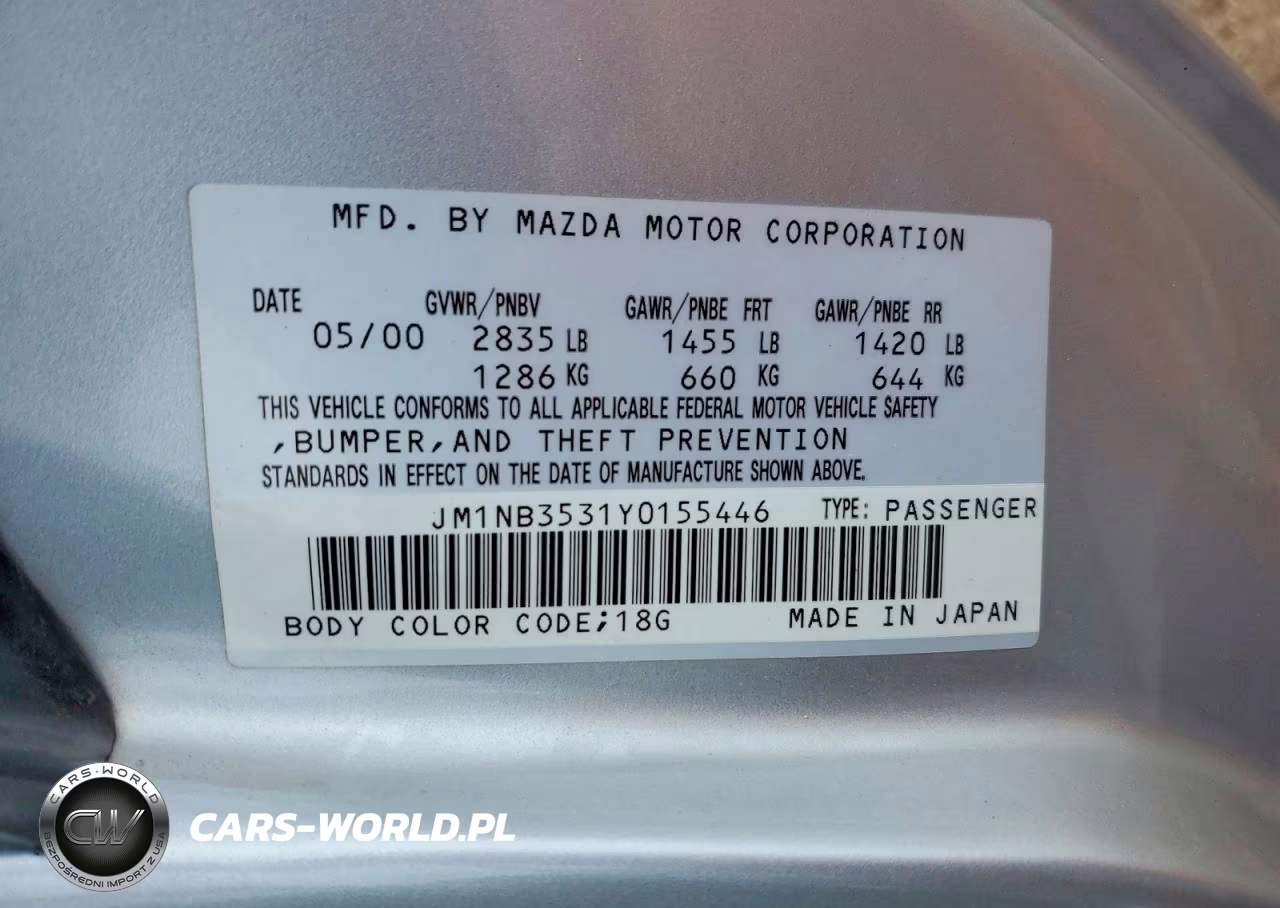 2000 Mazda Mx-5 Miata Base VIN:JM1NB3531Y0155446 - 12