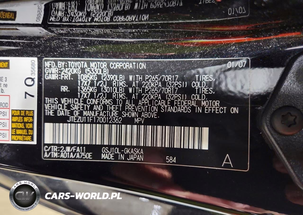 2007 Toyota Fj Cruiser Base VIN:JTEZU11F170012362 - 12