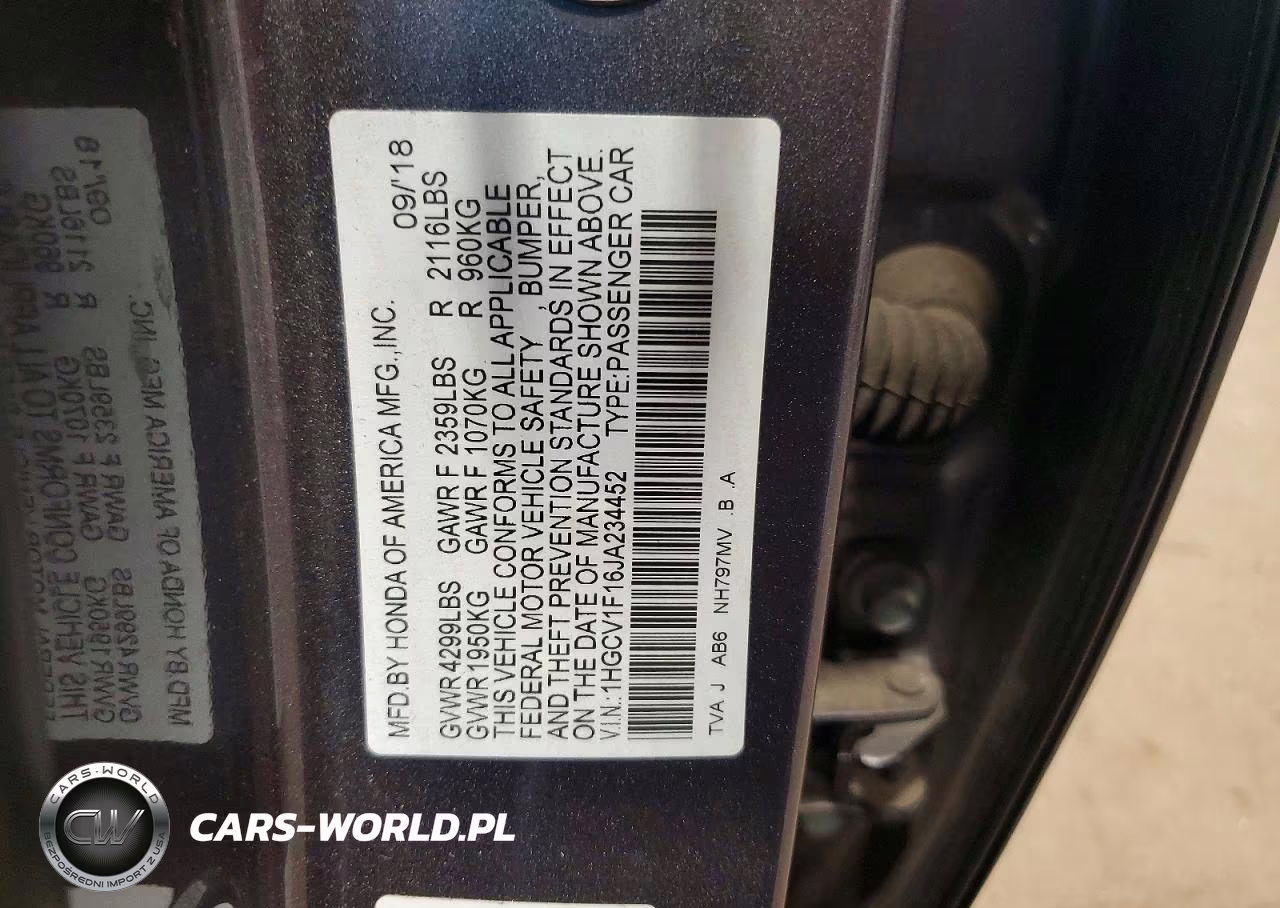 2018 Honda Accord Lx VIN:1HGCV1F16JA234452 - 12