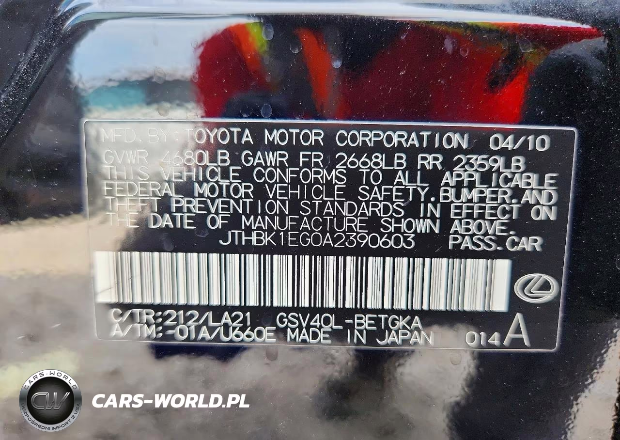 2010 Lexus Es 350 VIN:JTHBK1EG0A2390603 - 12