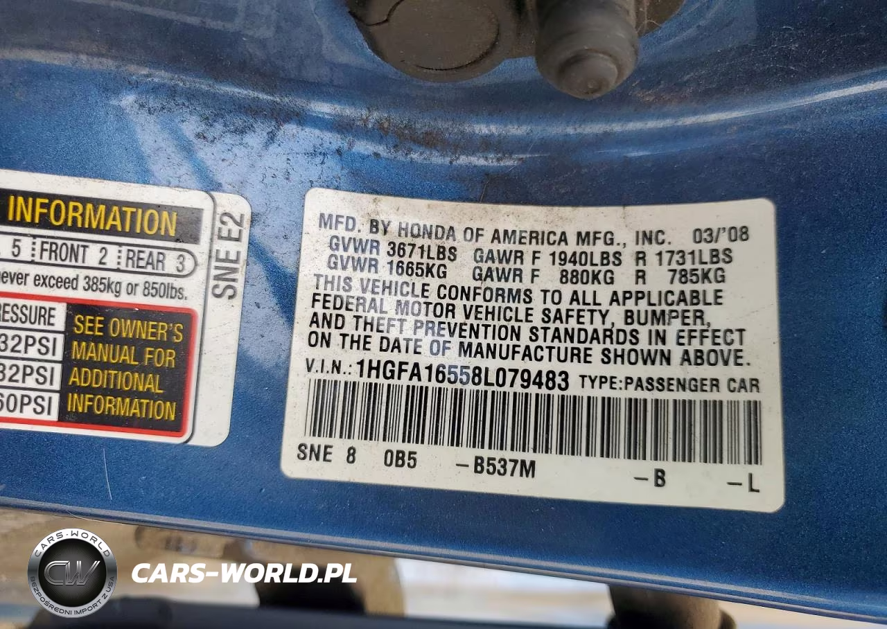 2008 Honda Civic Lx VIN:1HGFA16558L079483 - 12