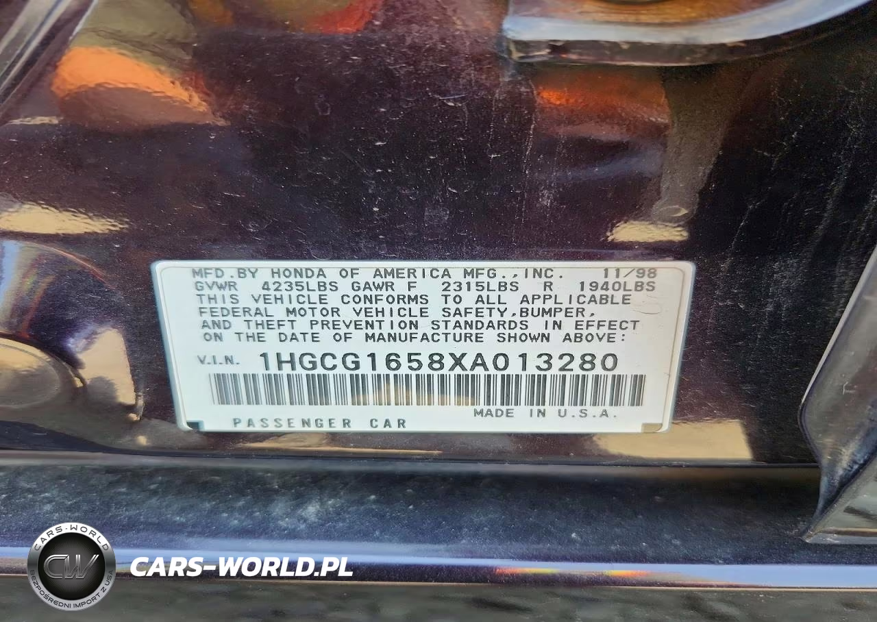 1999 Honda Accord Ex VIN:1HGCG1658XA013280 - 12
