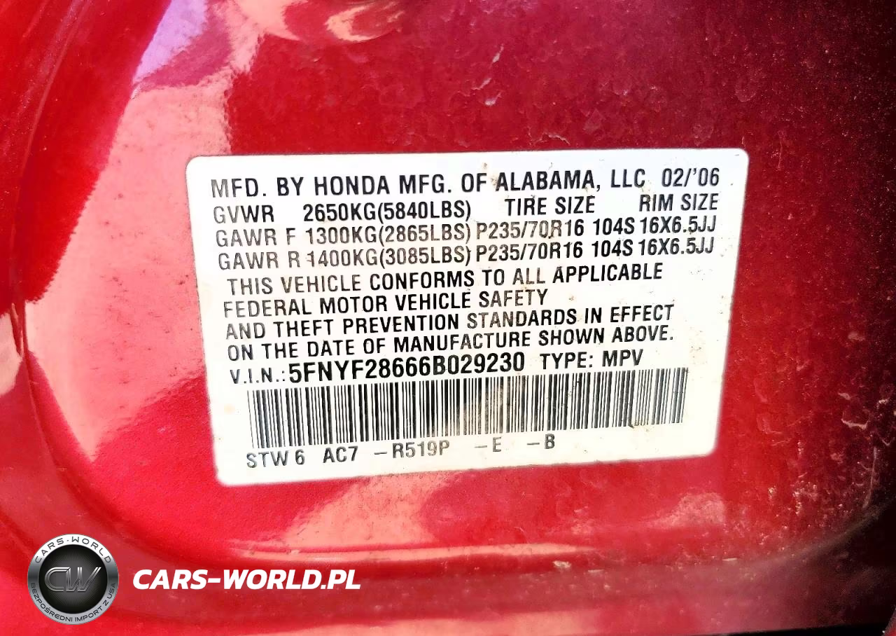 2006 Honda Pilot Ex VIN:5FNYF28666B029230 - 14