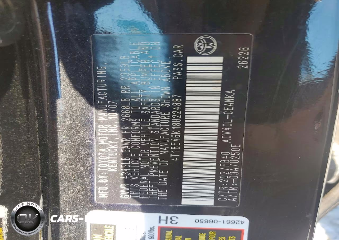 2008 Toyota Camry Le VIN:4T1BE46K18U224887 - 12