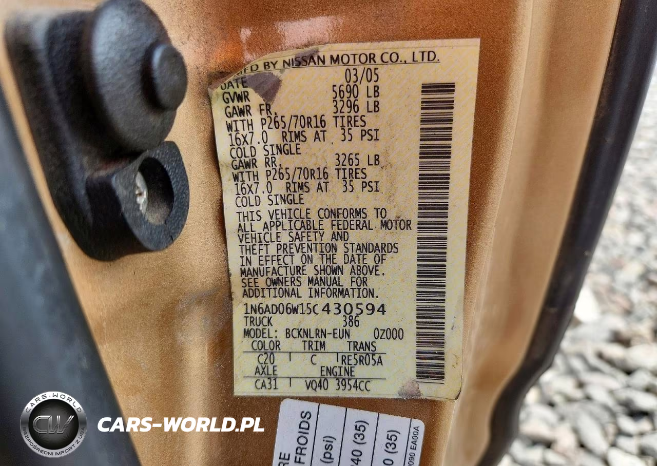 2005 Nissan Frontier Se VIN:1N6AD06W15C430594 - 12