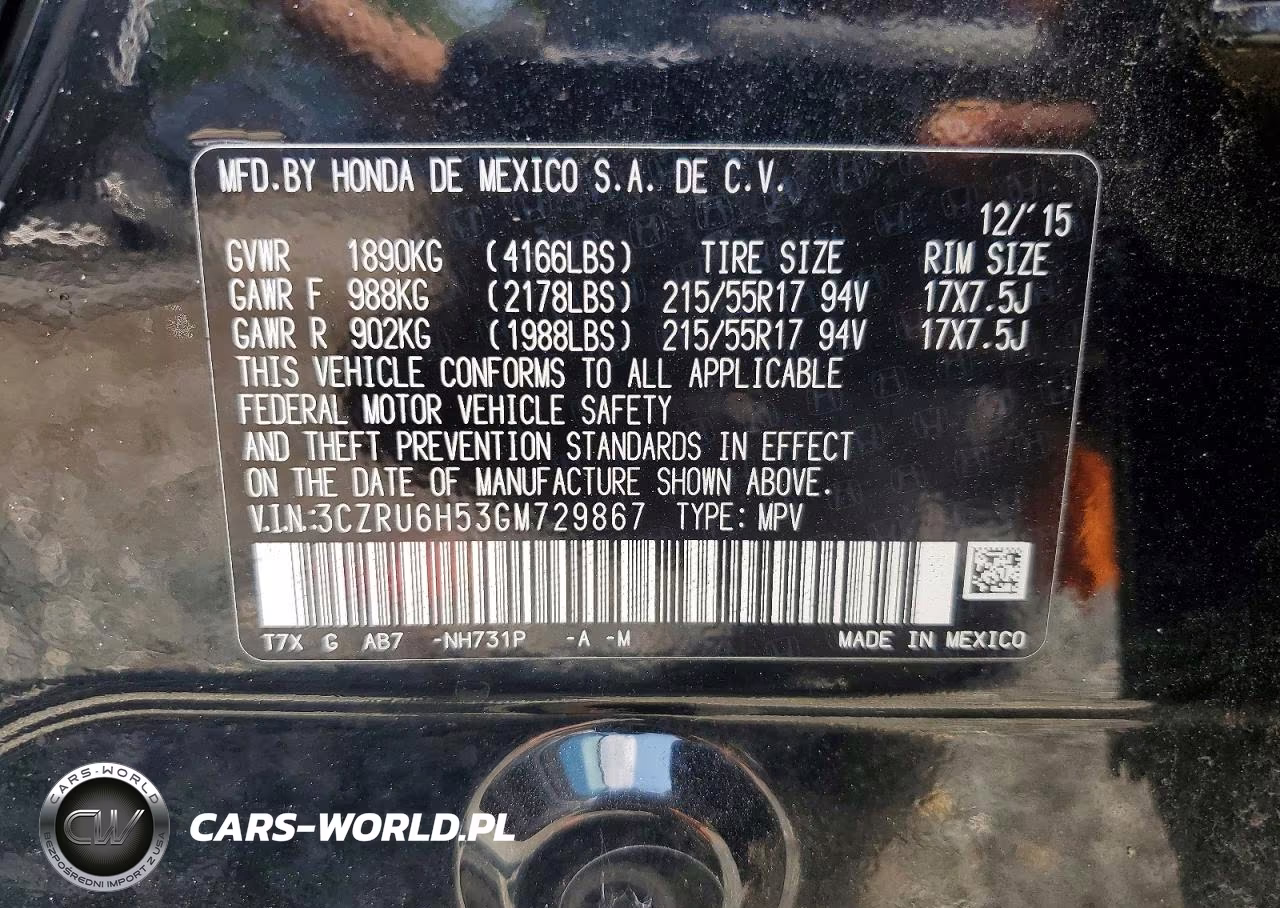 2016 Honda Hr-V Ex VIN:3CZRU6H53GM729867 - 13