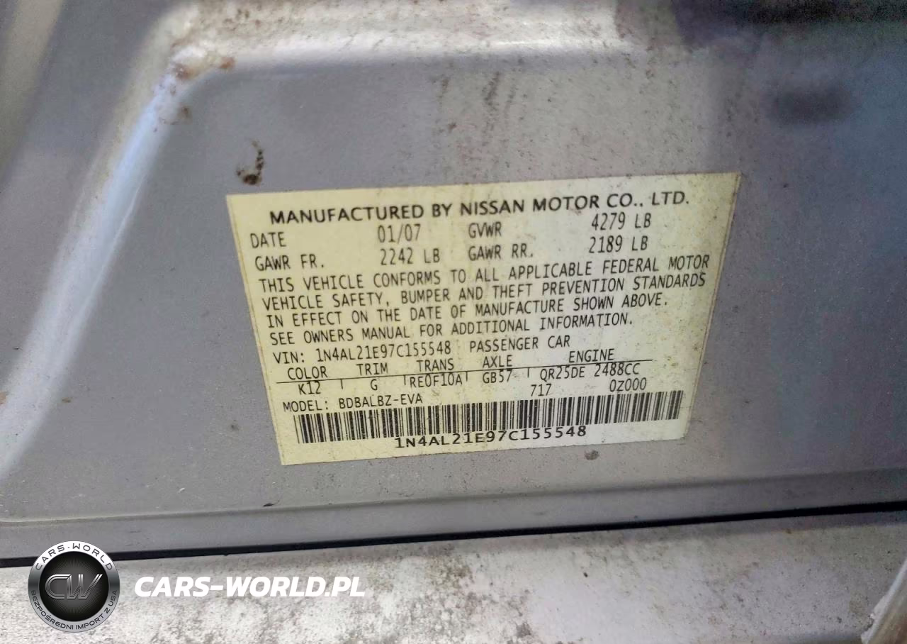 2007 Nissan Altima 2.5 VIN:1N4AL21E97C155548 - 13