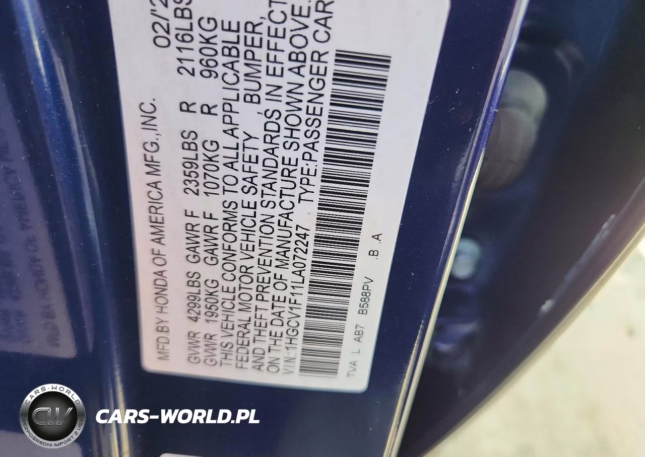 2020 Honda Accord Lx VIN:1HGCV1F11LA072247 - 12