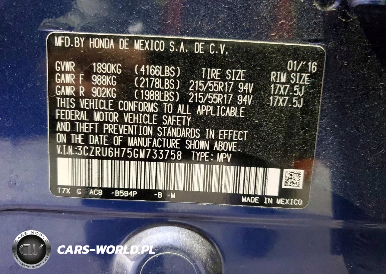 2016 Honda Hr-V Exl VIN:3CZRU6H75GM733758 - 13
