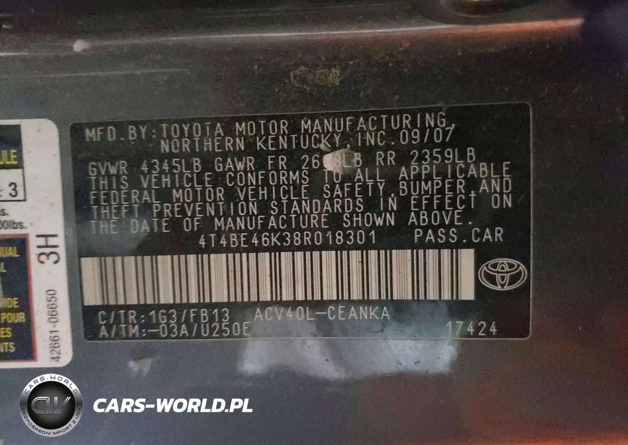 2008 Toyota Camry Le VIN:4T4BE46K38R018301 - 13