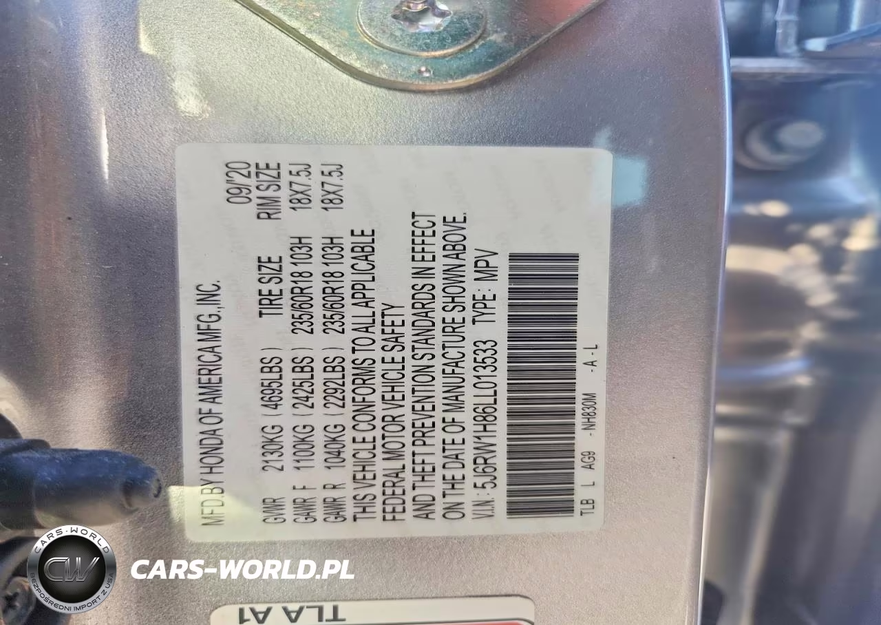 2020 Honda Cr-V Exl VIN:5J6RW1H86LL013533 - 13