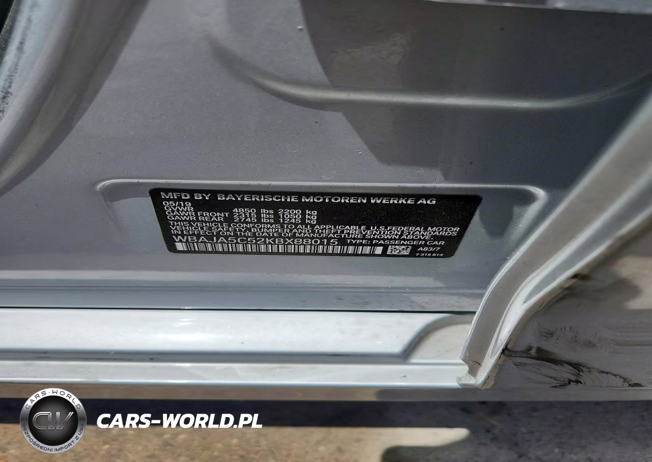 2019 BMW 530 I VIN:WBAJA5C52KBX88015 - 12