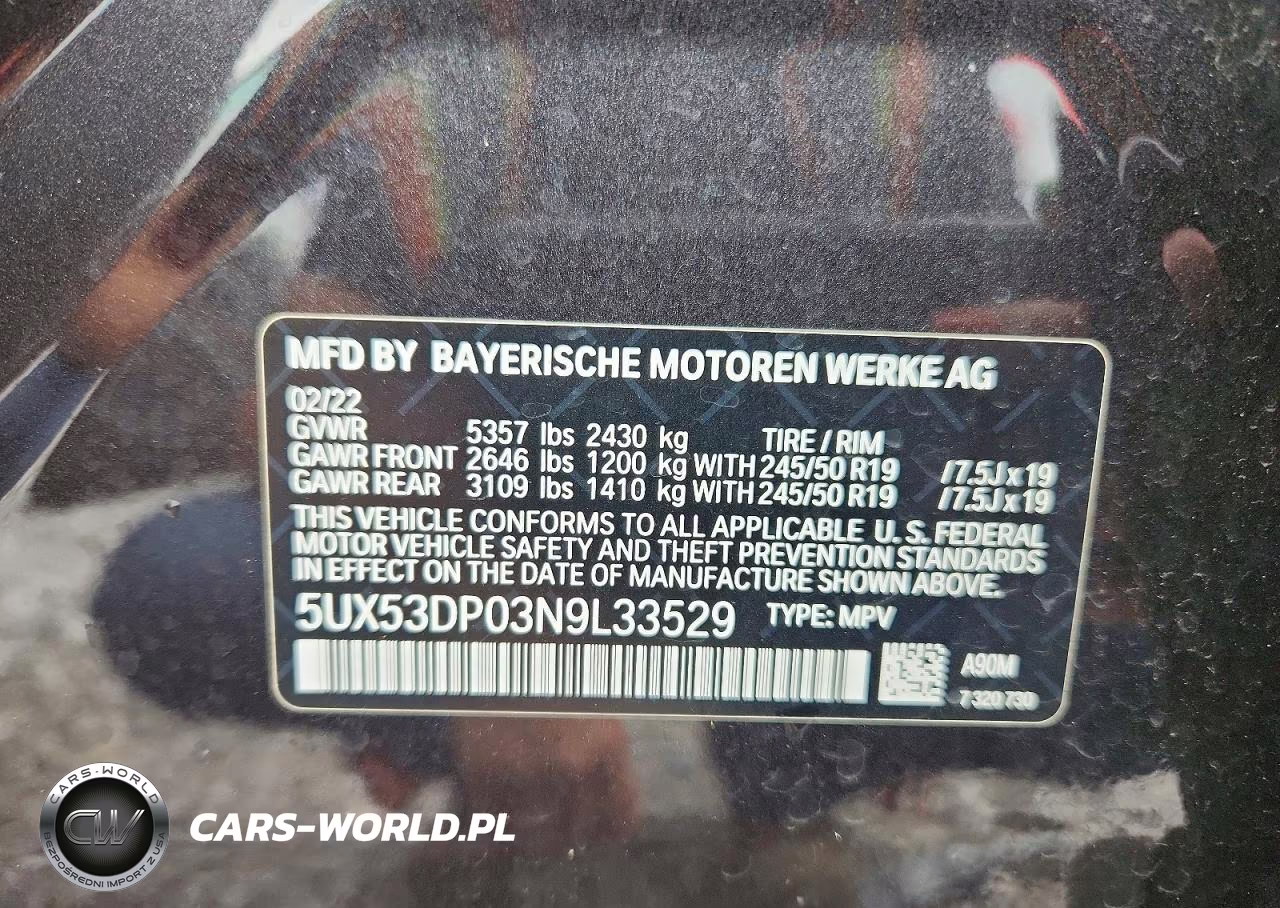 2022 BMW X3 xDrive30I VIN:5UX53DP03N9L33529 - 12