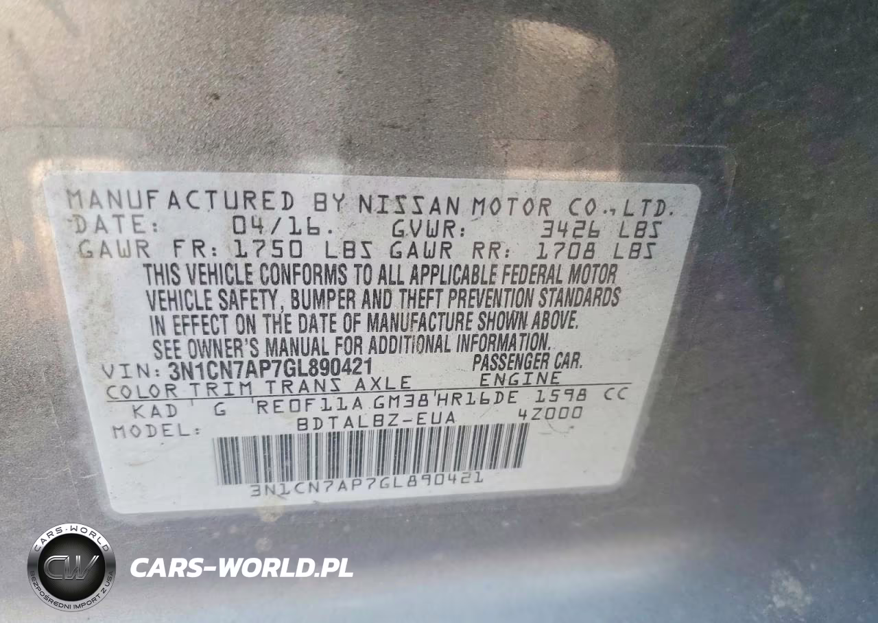 2016 Nissan Versa 1.6 Sv VIN:3N1CN7AP7GL890421 - 12