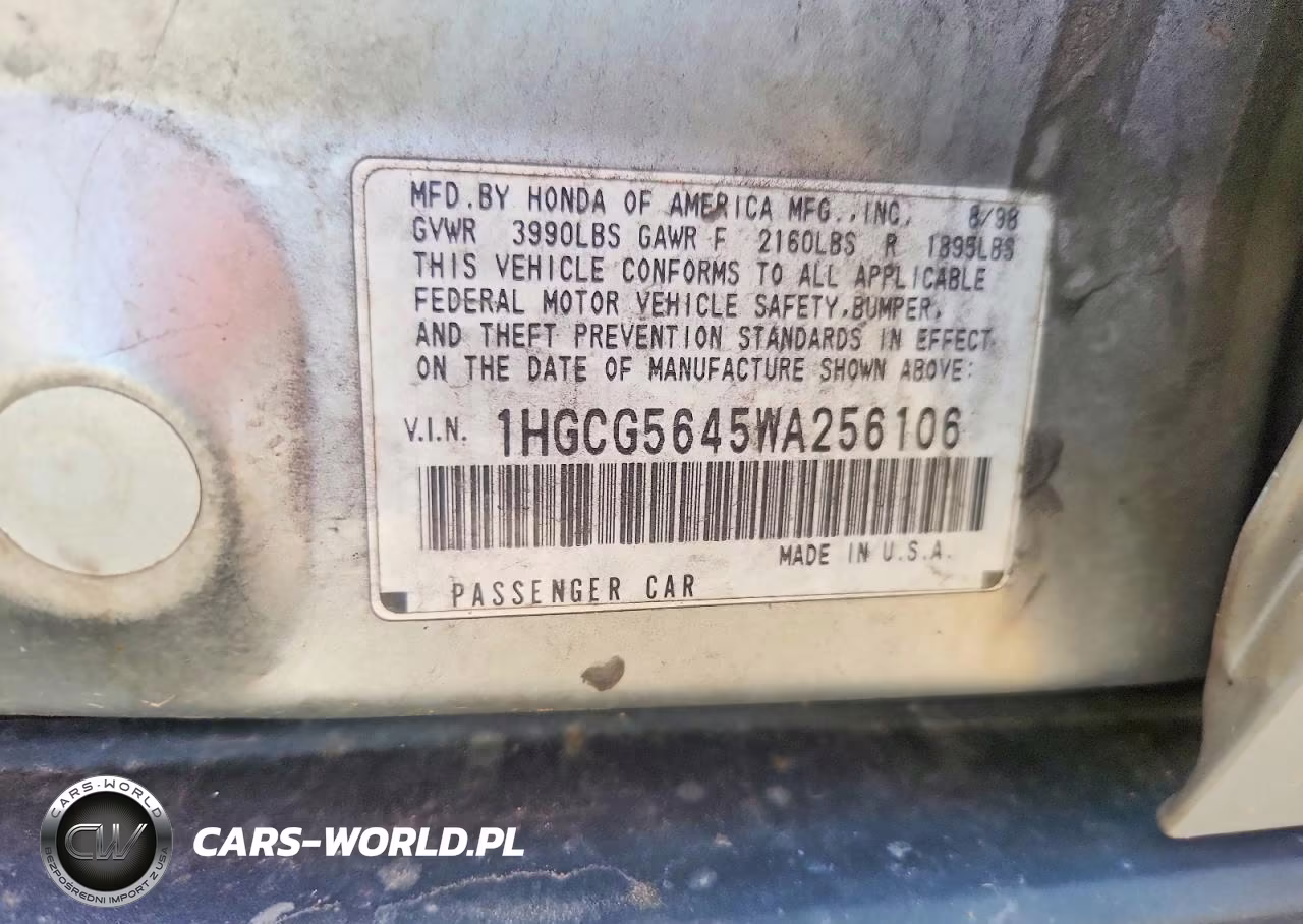 1998 Honda Accord Lx VIN:1HGCG5645WA256106 - 12