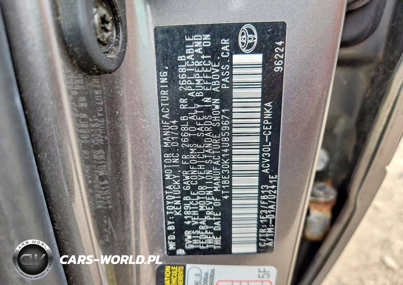 2004 Toyota Camry Le VIN:4T1BE30K14U859671 - 13