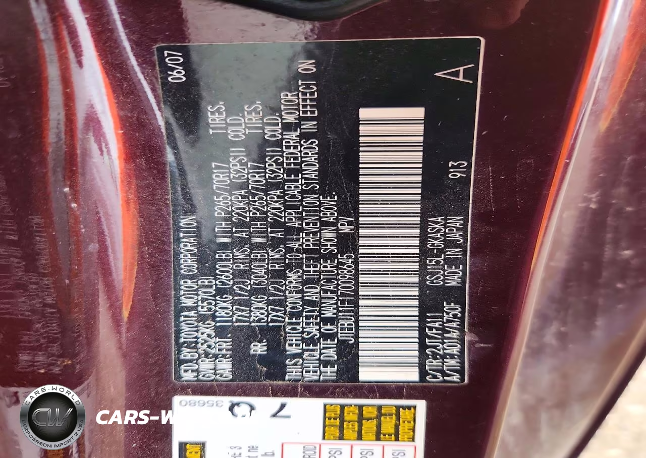 2007 Toyota Fj Cruiser Base VIN:JTEBU11F170098645 - 13