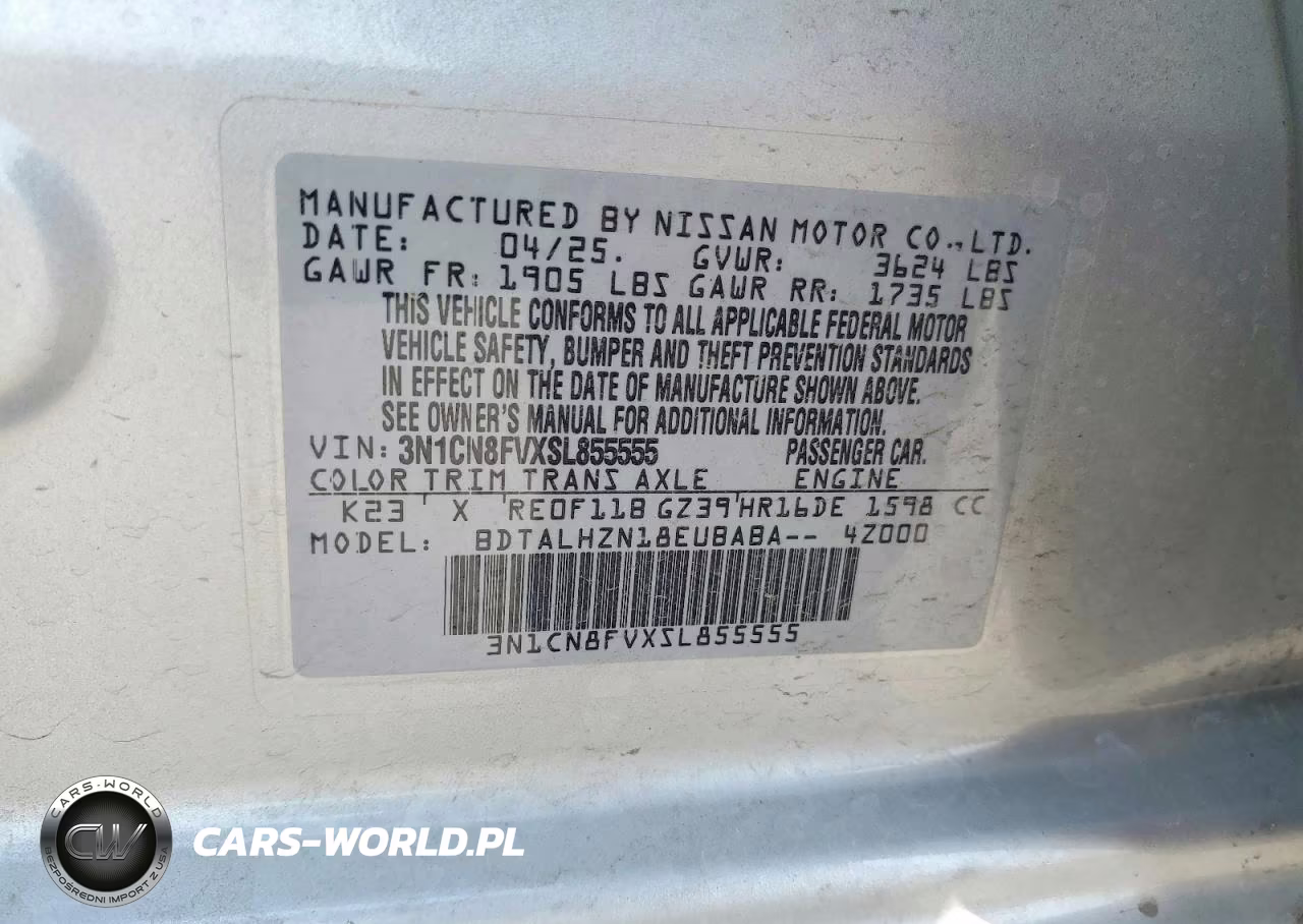 2025 Nissan Versa Sr VIN:3N1CN8FVXSL855555 - 12