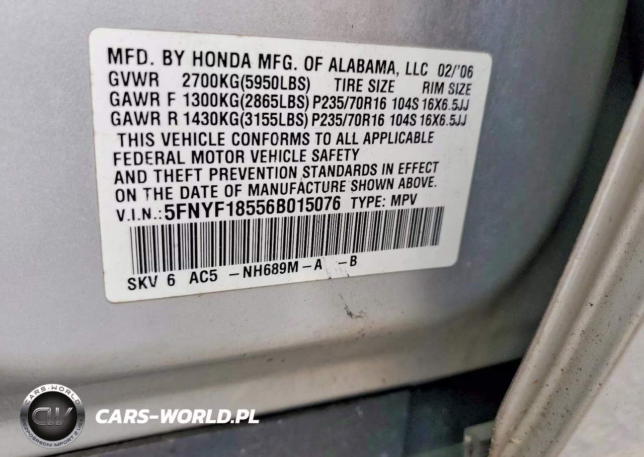 2006 Honda Pilot Ex VIN:5FNYF18556B015076 - 13