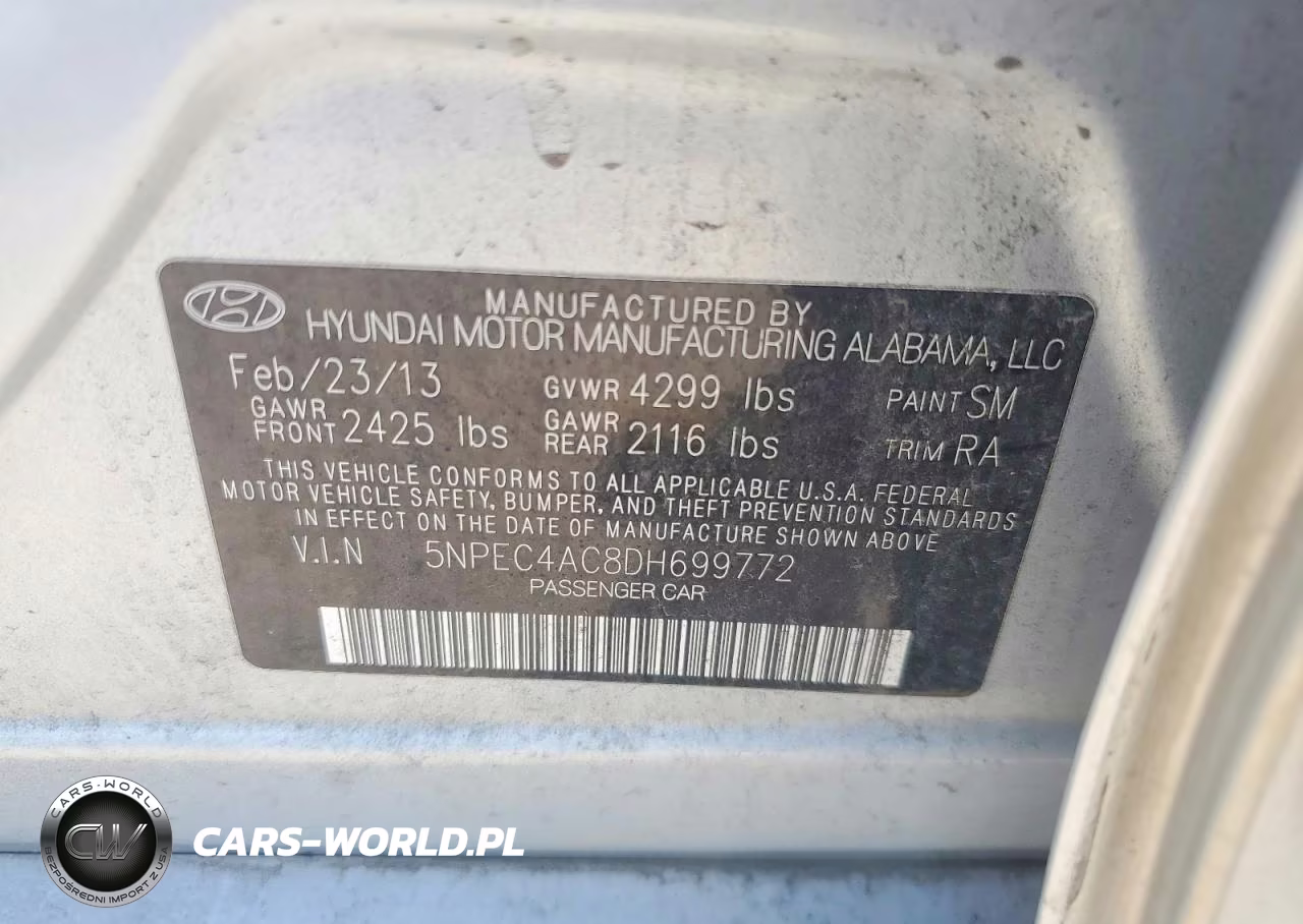 2013 Hyundai Sonata Se VIN:5NPEC4AC8DH699772 - 12