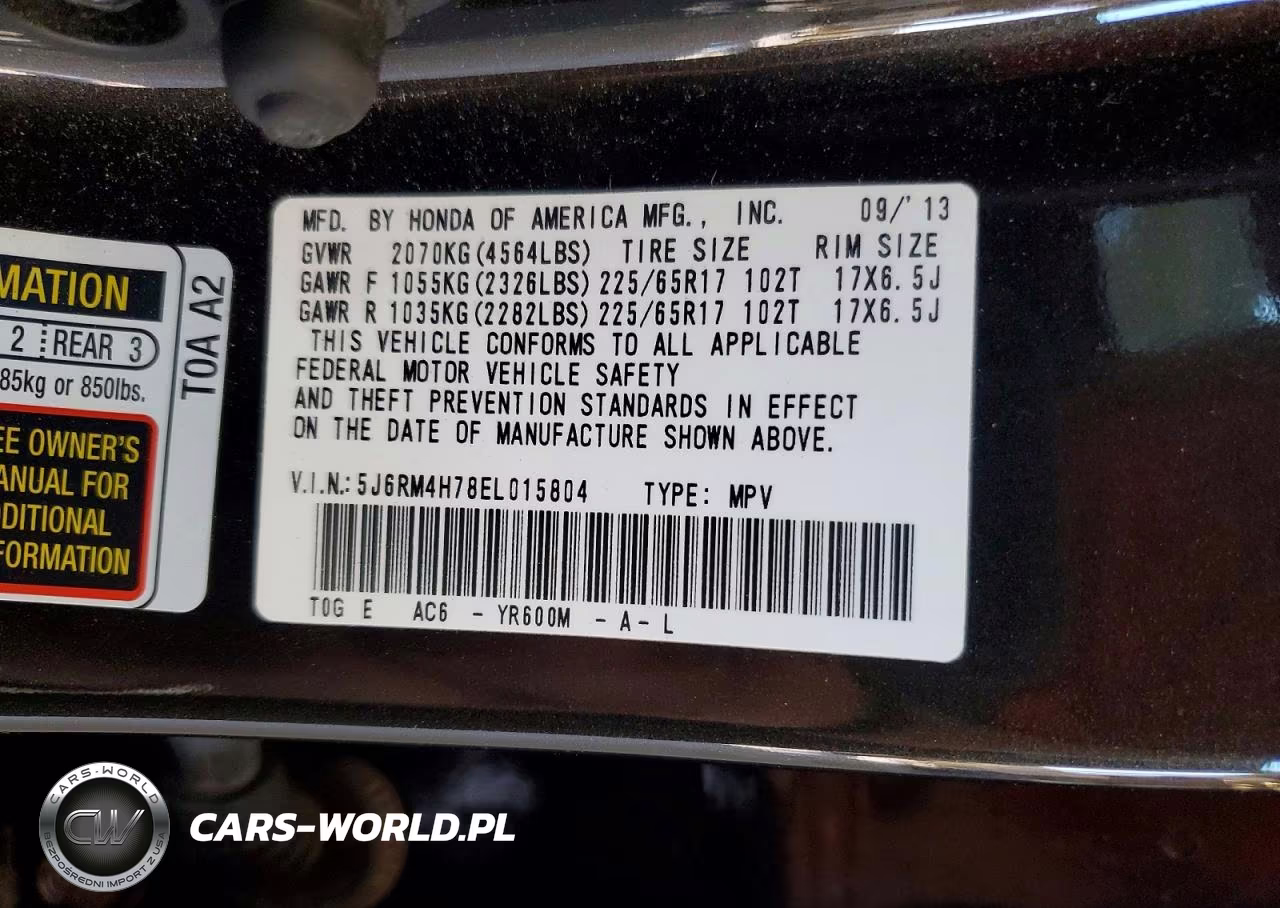 2014 Honda Cr-V Exl VIN:5J6RM4H78EL015804 - 14