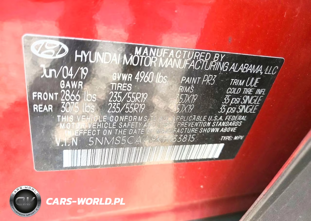 2019 Hyundai Santa Fe Limited 2.0T VIN:5NMS5CAA9KH133815 - 13