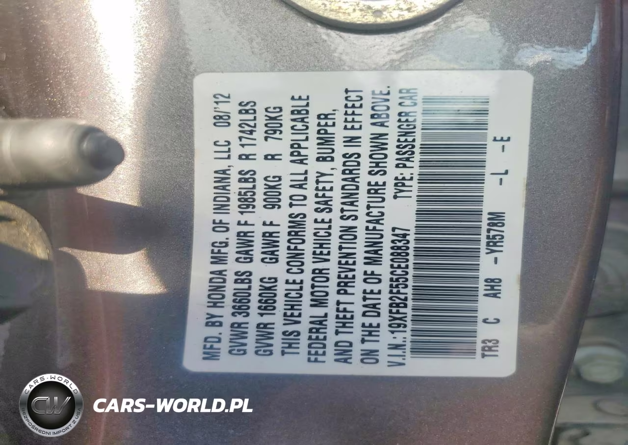 2012 Honda Civic Lx VIN:19XFB2F55CE088347 - 12