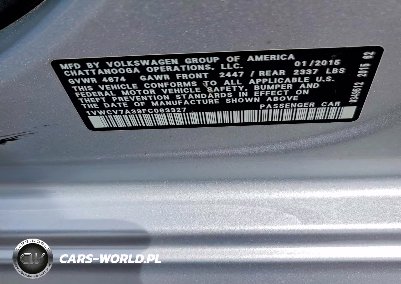 2015 Volkswagen Passat 4D 2Wd VIN:1VWCV7A39FC063327 - 12