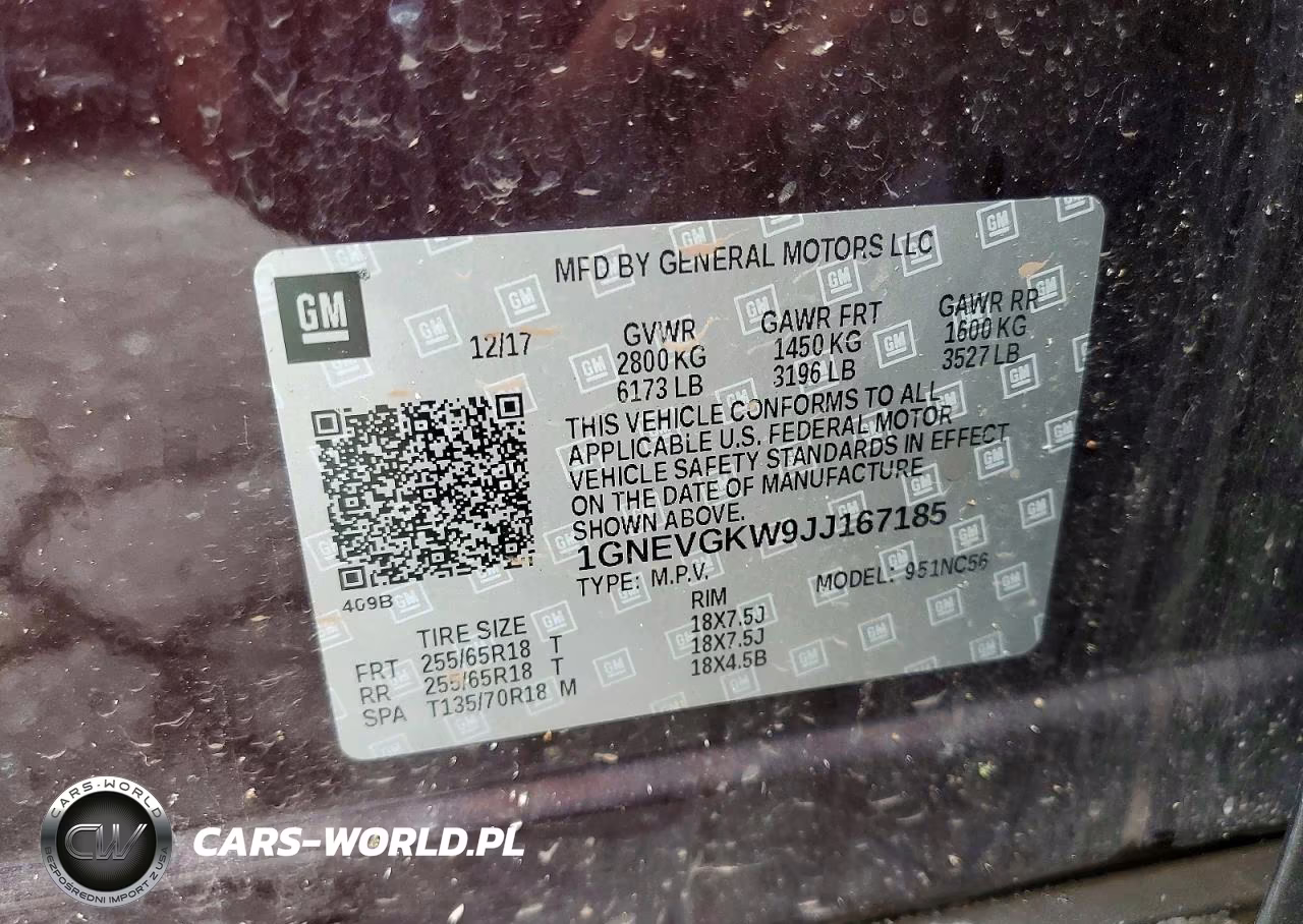 2018 Chevrolet Traverse Lt VIN:1GNEVGKW9JJ167185 - 13