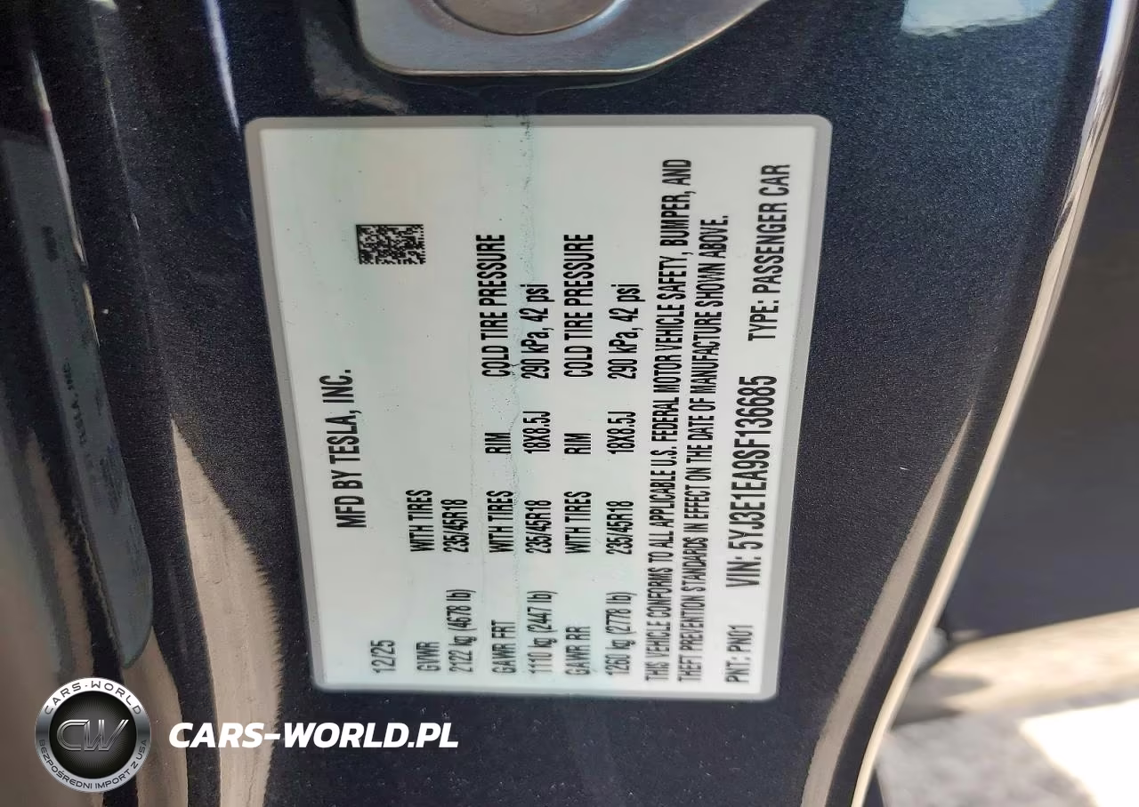 2025 Tesla Model 3 VIN:5YJ3E1EA9SF136685 - 12