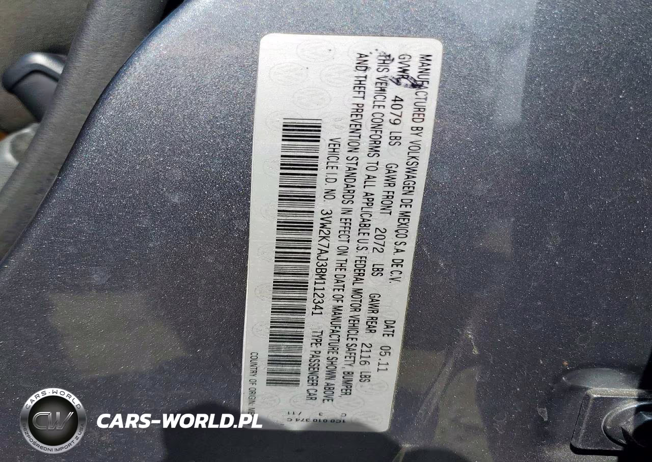 2011 Volkswagen Jetta Base VIN:3VW2K7AJ3BM112341 - 12