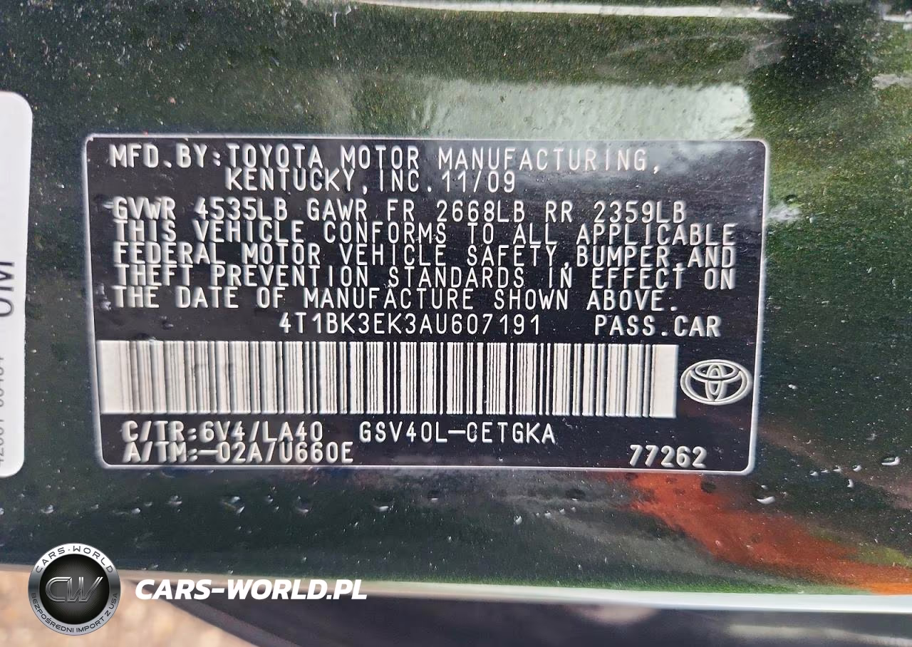 2010 Toyota Camry Xle V6 VIN:4T1BK3EK3AU607191 - 12