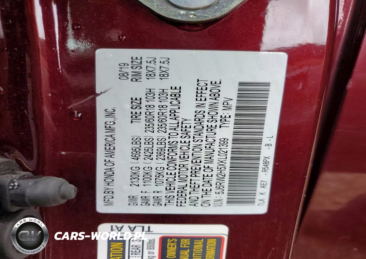 2019 Honda Cr-V Ex VIN:5J6RW2H5XKL021399 - 13
