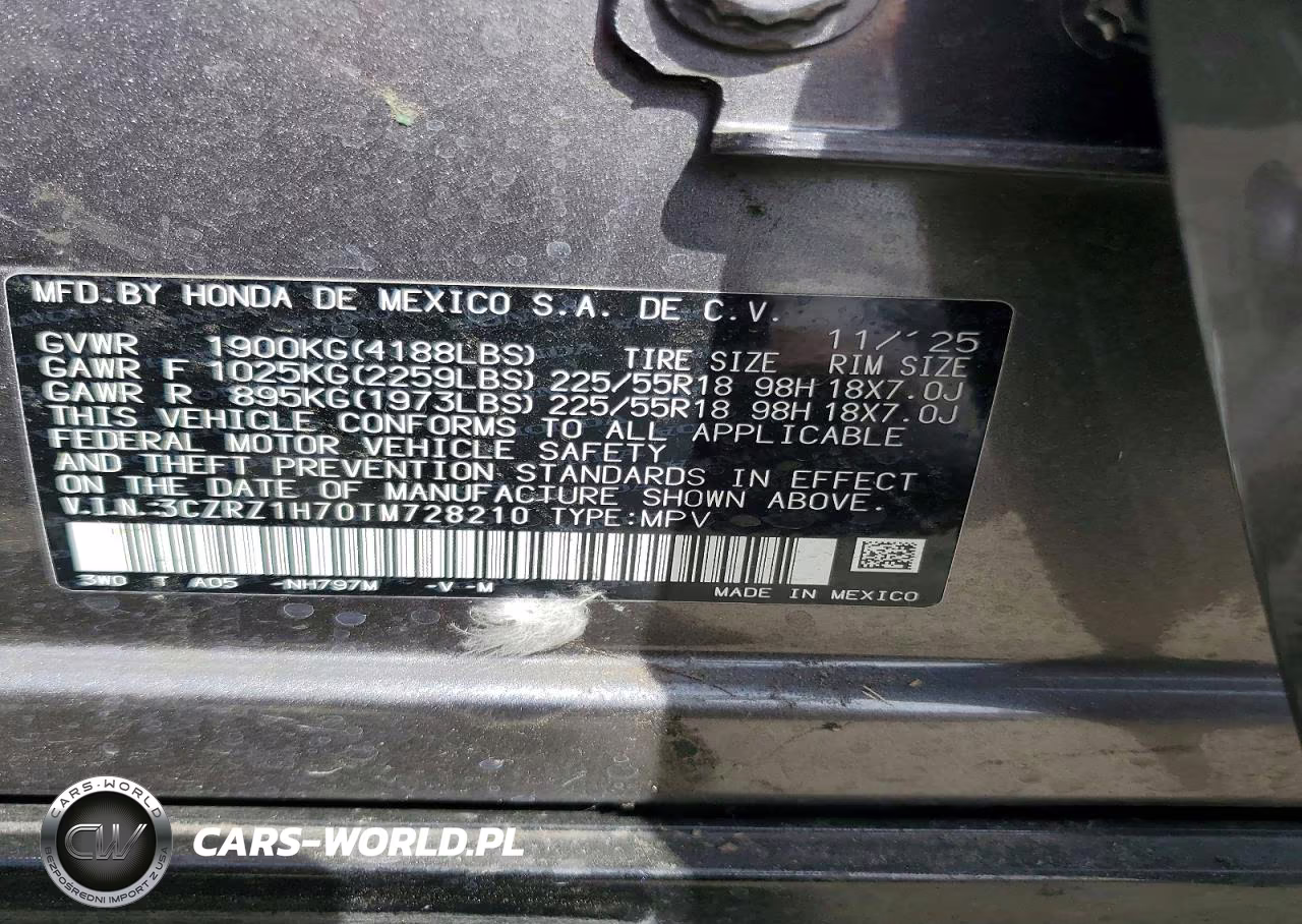 2026 Honda Hr-V Exl VIN:3CZRZ1H70TM728210 - 13