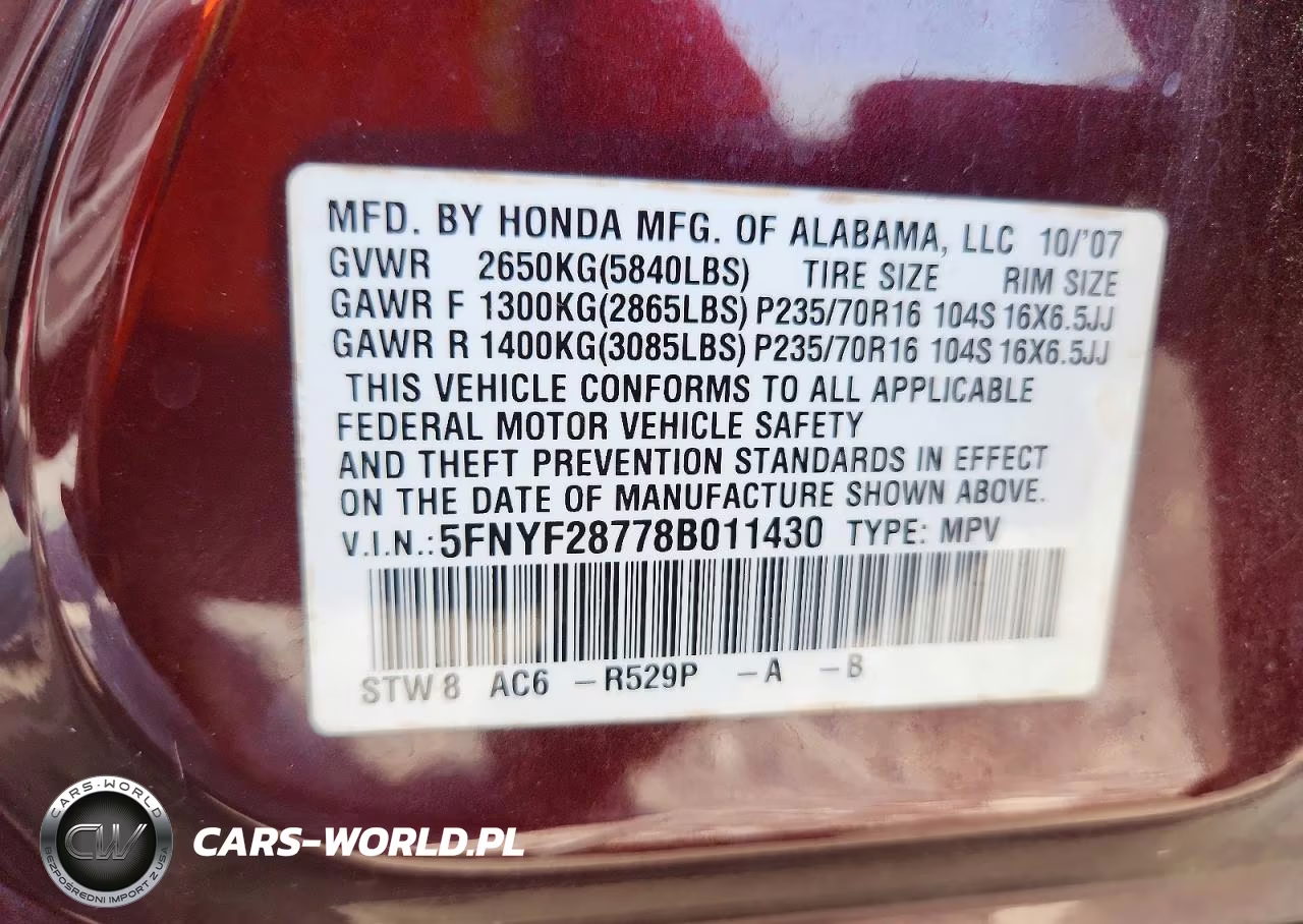 2008 Honda Pilot Exl VIN:5FNYF28778B011430 - 14