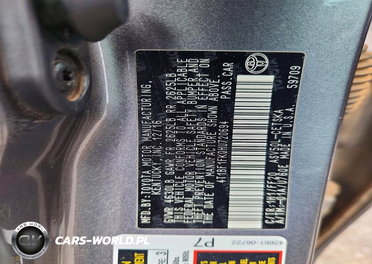 2017 Toyota Camry Se VIN:4T1BF1FK0HU720694 - 12