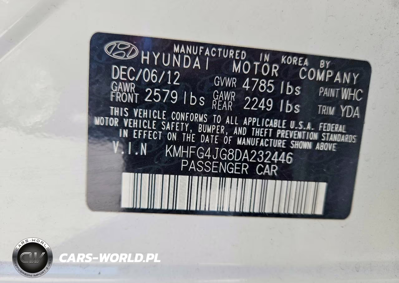 2013 Hyundai Azera Base VIN:KMHFG4JG8DA232446 - 13