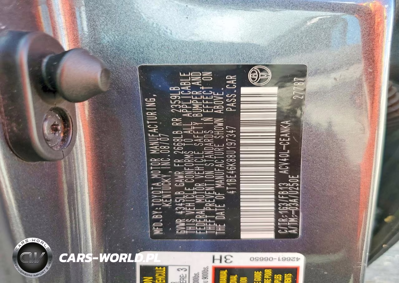 2008 Toyota Camry Le VIN:4T1BE46K88U197347 - 12