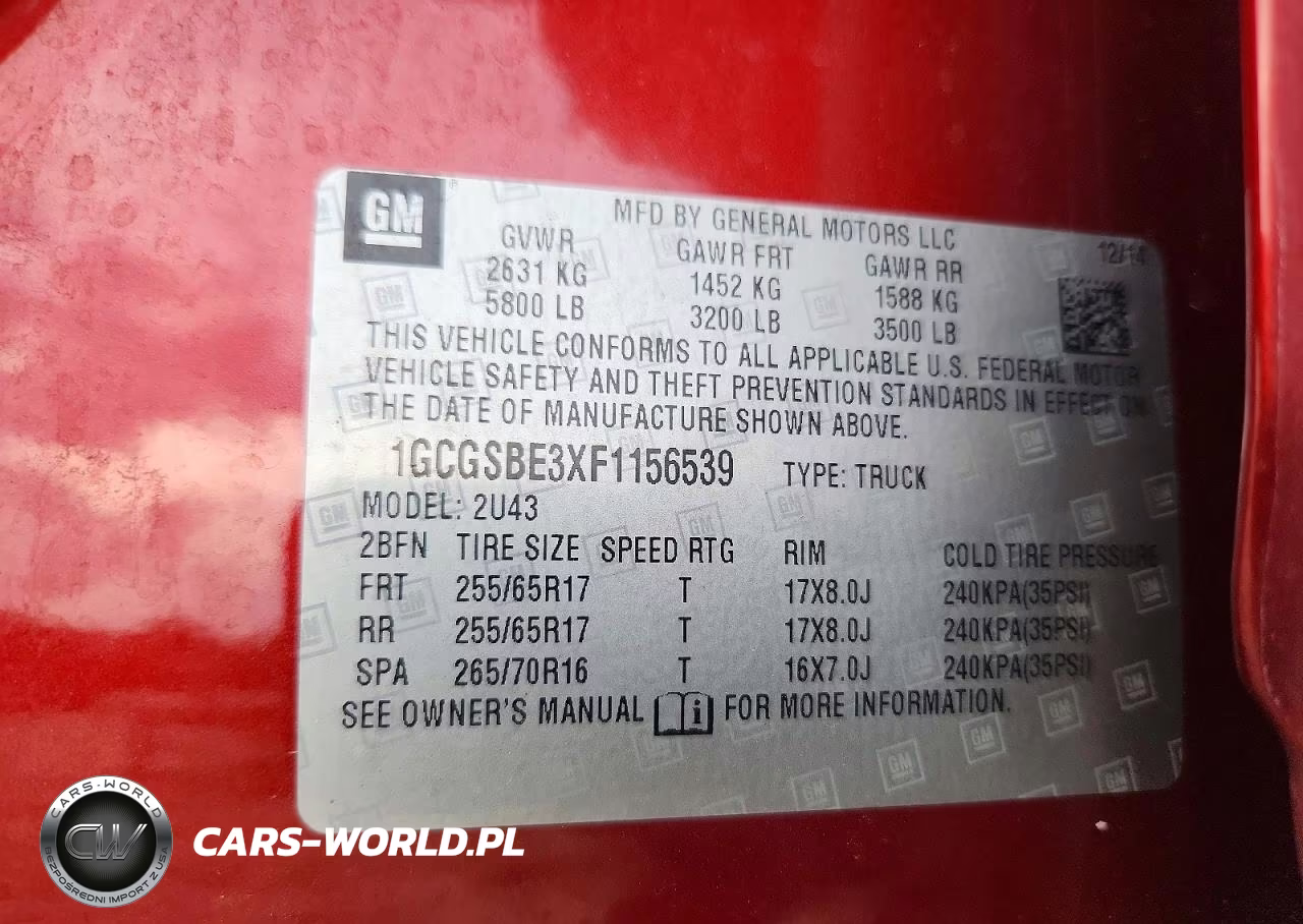2015 Chevrolet Colorado Lt VIN:1GCGSBE3XF1156539 - 12